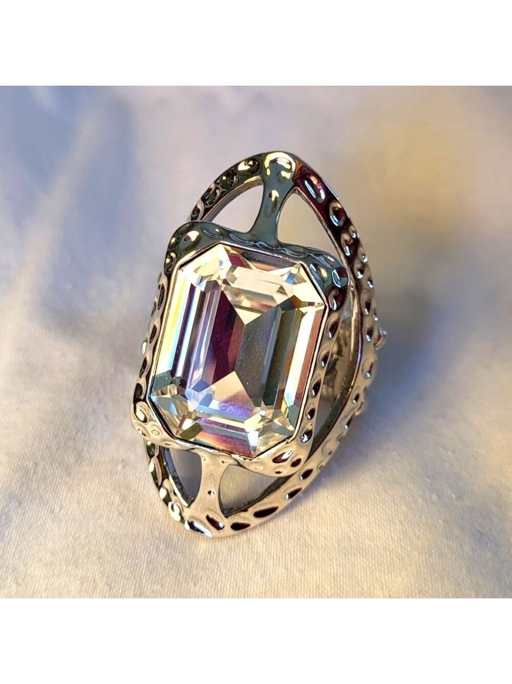 Fifth Avenue Collection " Don't Be Shy" Cocktail Ring Silver and Clear Crystal